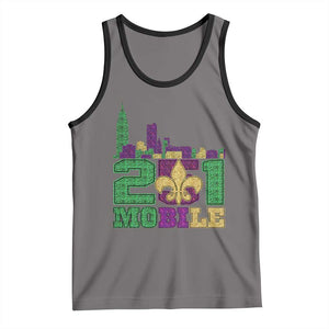 Funny Mardi Gras Mobile Alabama 251 Tank Top Skyline Area Code Glitter Print TS11 Deep Heather Black Print Your Wear