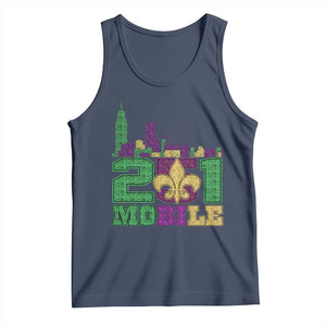 Funny Mardi Gras Mobile Alabama 251 Tank Top Skyline Area Code Glitter Print TS11 Navy Print Your Wear