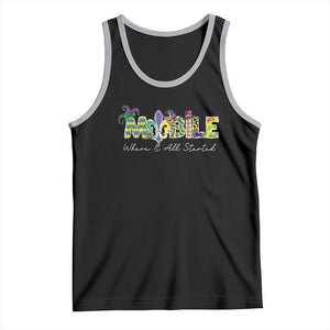 Funny Mardi Gras In Mobile Alabama Tank Top Mobile Where It All Started Jester Hat Fleur De Lis TS11 Black Athletic Heather Print Your Wear