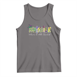 Funny Mardi Gras In Mobile Alabama Tank Top Mobile Where It All Started Jester Hat Fleur De Lis TS11 Deep Heather Print Your Wear