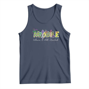 Funny Mardi Gras In Mobile Alabama Tank Top Mobile Where It All Started Jester Hat Fleur De Lis TS11 Navy Print Your Wear