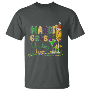 Funny Mardi Gras Drinking Team T Shirt Cocktails Wine Crawfish Beads Glitter Print TS11 Dark Heather Print Your Wear