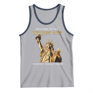 Funny Trump 2025 Welcome To The Golden Age Tank Top Golden Statue Of Liberty TS11 Athletic Heather Navy Print Your Wear