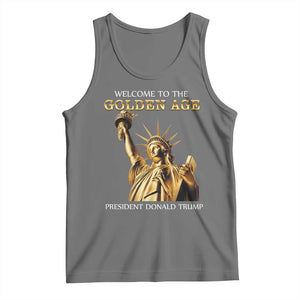 Funny Trump 2025 Welcome To The Golden Age Tank Top Golden Statue Of Liberty TS11 Black Heather Print Your Wear