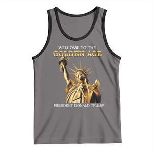 Funny Trump 2025 Welcome To The Golden Age Tank Top Golden Statue Of Liberty TS11 Deep Heather Black Print Your Wear