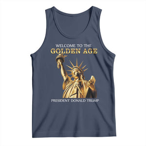 Funny Trump 2025 Welcome To The Golden Age Tank Top Golden Statue Of Liberty TS11 Navy Print Your Wear