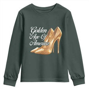 Trump Girl 2025 Golden Age Of American Youth Sweatshirt Gold High Heels TS11 Dark Forest Green Print Your Wear