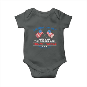 Trump Vance Liberation Day 2025 Baby Onesie Dawn Of The Golden Age American Flag TS11 Dark Heather Print Your Wear