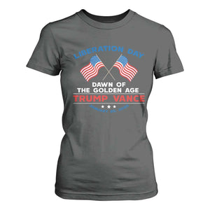 Trump Vance Liberation Day 2025 T Shirt For Women Dawn Of The Golden Age American Flag TS11 Dark Heather Print Your Wear