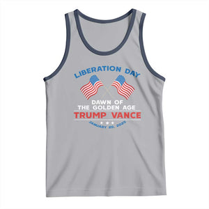 Trump Vance Liberation Day 2025 Tank Top Dawn Of The Golden Age American Flag TS11 Athletic Heather Navy Print Your Wear