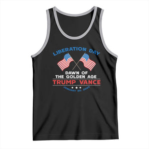 Trump Vance Liberation Day 2025 Tank Top Dawn Of The Golden Age American Flag TS11 Black Athletic Heather Print Your Wear