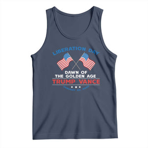 Trump Vance Liberation Day 2025 Tank Top Dawn Of The Golden Age American Flag TS11 Navy Print Your Wear