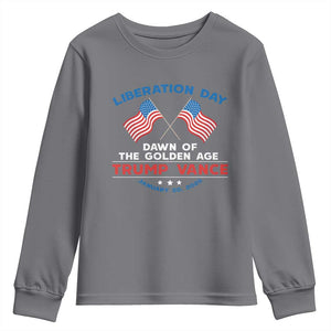 Trump Vance Liberation Day 2025 Youth Sweatshirt Dawn Of The Golden Age American Flag TS11 Charcoal Print Your Wear