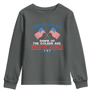 Trump Vance Liberation Day 2025 Youth Sweatshirt Dawn Of The Golden Age American Flag TS11 Dark Heather Print Your Wear