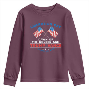 Trump Vance Liberation Day 2025 Youth Sweatshirt Dawn Of The Golden Age American Flag TS11 Maroon Print Your Wear