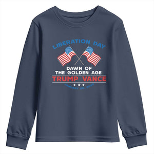Trump Vance Liberation Day 2025 Youth Sweatshirt Dawn Of The Golden Age American Flag TS11 Navy Print Your Wear