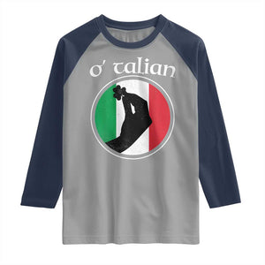 Funny O'Talian Raglan Shirt St Patrick's Day Italian Pinched Fingers Shamrock TS11 Sport Gray Navy Print Your Wear