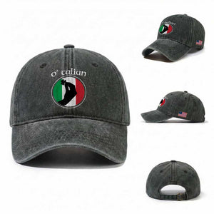 Funny O'Talian Washed Cotton Baseball Cap St Patrick's Day Italian Pinched Fingers Shamrock TS11 Washed Cap Universal Fit Dark Green Print Your Wear