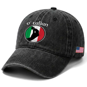 Funny O'Talian Washed Cotton Baseball Cap St Patrick's Day Italian Pinched Fingers Shamrock TS11 Print Your Wear