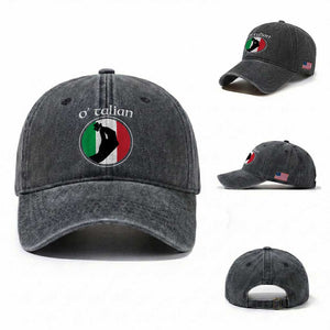 Funny O'Talian Washed Cotton Baseball Cap St Patrick's Day Italian Pinched Fingers Shamrock TS11 Washed Cap Universal Fit Dark Gray Print Your Wear