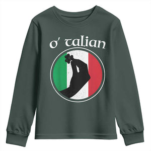 Funny O'Talian Youth Sweatshirt St Patrick's Day Italian Pinched Fingers Shamrock TS11 Dark Forest Green Print Your Wear