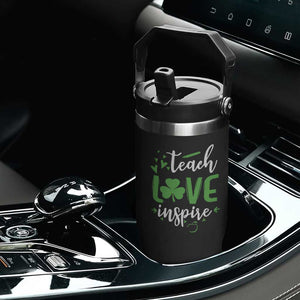 St Patrick's Day Teach Love Inspire Flip Straw Tumbler Teacher Shamrock TS11 Print Your Wear