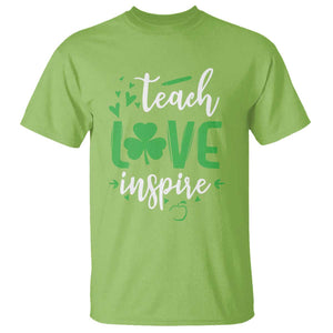 St Patrick's Day Teach Love Inspire T Shirt Teacher Shamrock TS11 Lime Print Your Wear