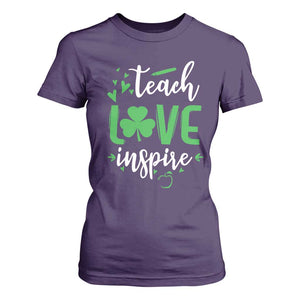 St Patrick's Day Teach Love Inspire T Shirt For Women Teacher Shamrock TS11 Purple Print Your Wear