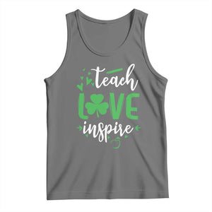 St Patrick's Day Teach Love Inspire Tank Top Teacher Shamrock TS11 Black Heather Print Your Wear