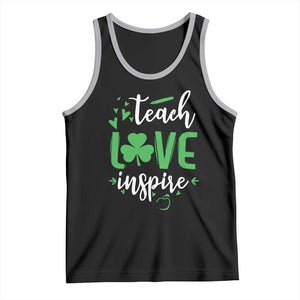 St Patrick's Day Teach Love Inspire Tank Top Teacher Shamrock TS11 Black Athletic Heather Print Your Wear