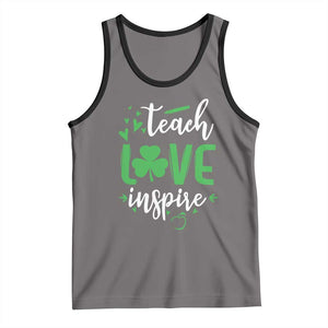 St Patrick's Day Teach Love Inspire Tank Top Teacher Shamrock TS11 Deep Heather Black Print Your Wear