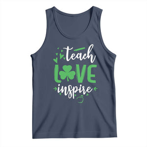 St Patrick's Day Teach Love Inspire Tank Top Teacher Shamrock TS11 Navy Print Your Wear