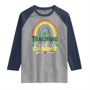 Funny St Patrick's Day Teacher Raglan Shirt Teaching Lucky Charms TS11 Sport Gray Navy Print Your Wear