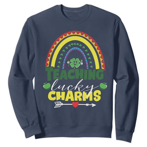 Funny St Patrick's Day Teacher Sweatshirt Teaching Lucky Charms TS11 Navy Print Your Wear