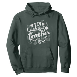 Funny St Patrick's Day Irish Teacher Hoodie One Lucky Teacher Shamrock TS11 Dark Forest Green Print Your Wear