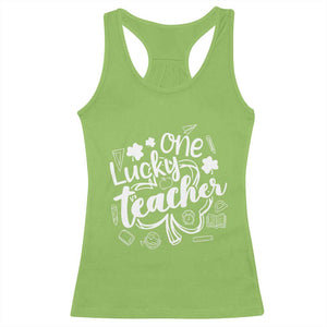 Funny St Patrick's Day Irish Teacher Racerback Tank Top One Lucky Teacher Shamrock TS11 Lime Print Your Wear