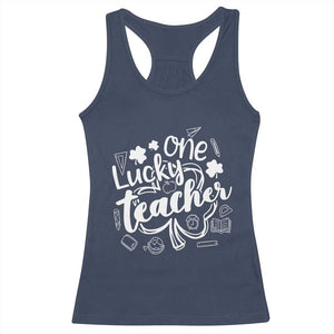 Funny St Patrick's Day Irish Teacher Racerback Tank Top One Lucky Teacher Shamrock TS11 Navy Print Your Wear