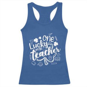 Funny St Patrick's Day Irish Teacher Racerback Tank Top One Lucky Teacher Shamrock TS11 Royal Blue Print Your Wear