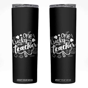Funny St Patrick's Day Irish Teacher Skinny Tumbler One Lucky Teacher Shamrock TS11 Black Print Your Wear
