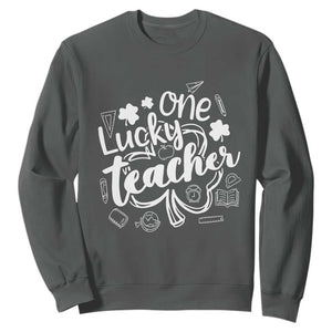 Funny St Patrick's Day Irish Teacher Sweatshirt One Lucky Teacher Shamrock TS11 Dark Heather Print Your Wear