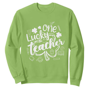 Funny St Patrick's Day Irish Teacher Sweatshirt One Lucky Teacher Shamrock TS11 Lime Print Your Wear