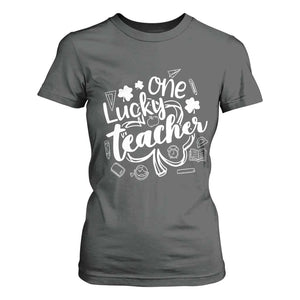 Funny St Patrick's Day Irish Teacher T Shirt For Women One Lucky Teacher Shamrock TS11 Dark Heather Print Your Wear