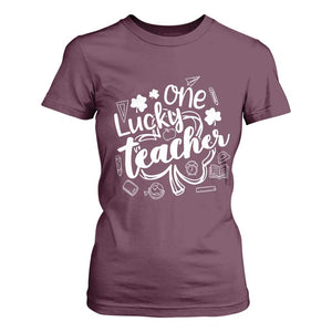 Funny St Patrick's Day Irish Teacher T Shirt For Women One Lucky Teacher Shamrock TS11 Maroon Print Your Wear