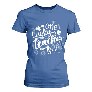 Funny St Patrick's Day Irish Teacher T Shirt For Women One Lucky Teacher Shamrock TS11 Royal Blue Print Your Wear
