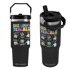 Funny St Patrick's Day Irish Teacher Flip Straw Tumbler One Lucky Teacher Lucky Era Shamrock TS11 One Size: 30 oz Black Print Your Wear
