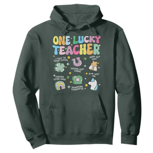 Funny St Patrick's Day Irish Teacher Hoodie One Lucky Teacher Lucky Era Shamrock TS11 Dark Forest Green Print Your Wear