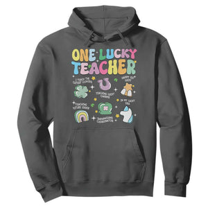 Funny St Patrick's Day Irish Teacher Hoodie One Lucky Teacher Lucky Era Shamrock TS11 Dark Heather Print Your Wear