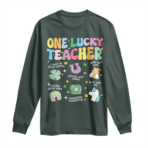 Funny St Patrick's Day Irish Teacher Long Sleeve Shirt One Lucky Teacher Lucky Era Shamrock TS11 Dark Forest Green Print Your Wear