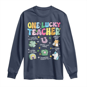 Funny St Patrick's Day Irish Teacher Long Sleeve Shirt One Lucky Teacher Lucky Era Shamrock TS11 Navy Print Your Wear