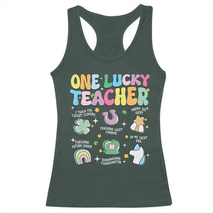 Funny St Patrick's Day Irish Teacher Racerback Tank Top One Lucky Teacher Lucky Era Shamrock TS11 Dark Forest Green Print Your Wear